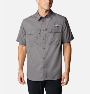 Grey Columbia PFG Drift Guide Woven Short Sleeve Men's Shirt | 15028BRQX