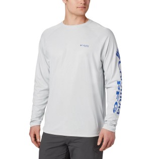 Grey Columbia PFG Terminal Deflector Long Sleeve Men's T-Shirt | 23418NIZO