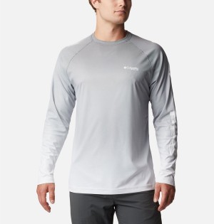 Grey Columbia PFG Terminal Deflector Printed Long Sleeve Men's T-Shirt | 63927JEYZ