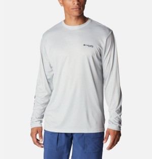 Grey Columbia PFG Terminal Tackle Fish Star Long Sleeve Men's T-Shirt | 92457DVEM