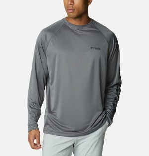 Grey Columbia PFG Terminal Tackle Long Sleeve Men's T-Shirt | 64312JHOI