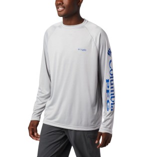 Grey Columbia PFG Terminal Tackle Long Sleeve Men's T-Shirt | 35620OKHX