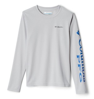 Grey Columbia PFG Terminal Tackle Long Sleeve Kids' T-Shirt | 97518ACPZ