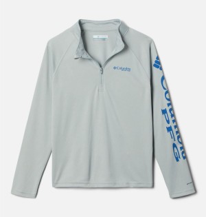 Grey Columbia PFG Terminal Tackle Quarter Zip Pullover Kids' Fleece | 42571AHUS