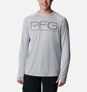 Grey Columbia PFG Terminal Tackle Vent Long Sleeve Men's T-Shirt | 67152SAVM