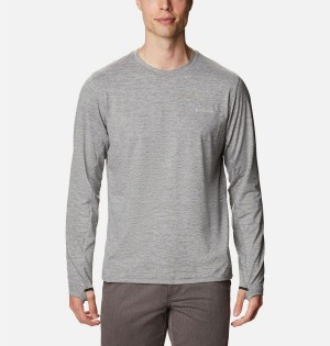 Grey Columbia Tech Trail Long Sleeve Crew II Men's T-Shirt | 52178ILNA