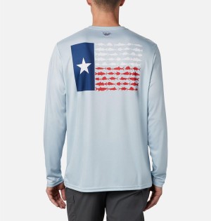 Grey Columbia Terminal Tackle PFG Fish Flag Long Sleeve Men's T-Shirt | 13604BAKU