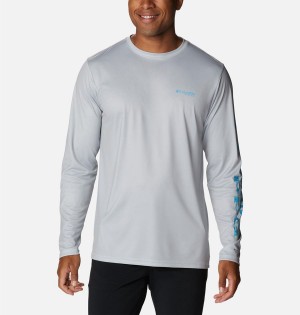 Grey Columbia Terminal Tackle PFG Logo Print Long Sleeve Men's T-Shirt | 53248ISUW