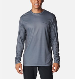 Grey Columbia Terminal Tackle PFG Logo Print Long Sleeve Men's T-Shirt | 63579SVHL