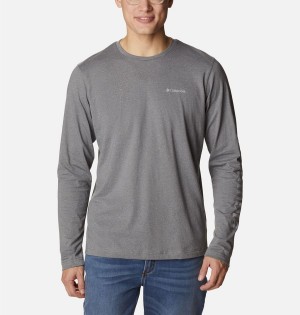 Grey Columbia Thistletown Hills Long Sleeve Logo Men's T-Shirt | 91436HYAG