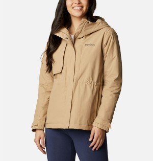 Khaki Columbia Hadley Trail Women's Rain Jacket | 71284POBW