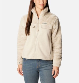 Khaki Columbia Lodge Hybrid Sherpa Full Zip Women's Fleece Jacket | 71095UZVM