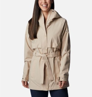 Khaki Columbia Long Valley Trench II Women's Rain Jacket | 34908EXRB