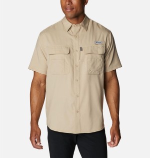 Khaki Columbia PFG Drift Guide Woven Short Sleeve Men's Shirt | 68532CSZN