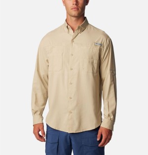 Khaki Columbia PFG Tamiami II Long Sleeve Men's Shirt | 61827ZSQU