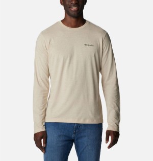 Khaki Columbia Thistletown Hills Long Sleeve Crew Men's T-Shirt | 93186FUSL