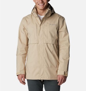 Khaki Columbia Wright Lake Men's Rain Jacket | 96520DCLB