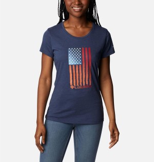 Navy Columbia Daisy Days Graphic Women's T-Shirt | 46238DSFI