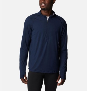 Navy Columbia Endless Trail Half Zip Mesh Long Sleeve Men's T-Shirt | 86592OZLB