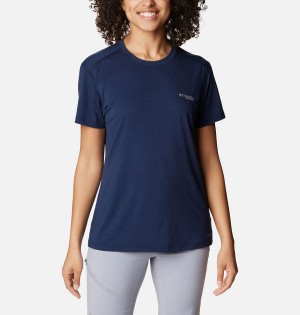 Navy Columbia Endless Trail Running Tech Women's T-Shirt | 78326XPKY