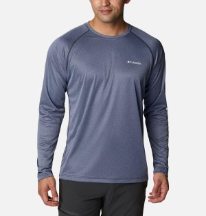 Navy Columbia Fork Stream Heather Long Sleeve Men's T-Shirt | 42367AWDF