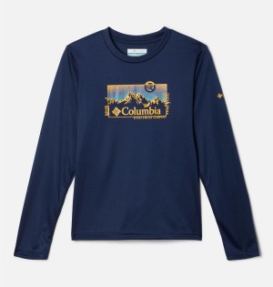 Navy Columbia Grizzly Peak Long Sleeve Graphic Kids' T-Shirt | 06257FYLD