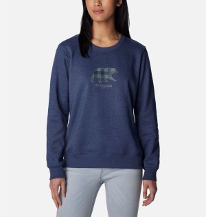 Navy Columbia Hart Mountain II Graphic Crew Women's Pullover | 42179QKIO