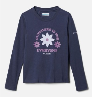 Navy Columbia Hazeldel Hill Long Sleeve Graphic Kids' T-Shirt | 42801YXDV