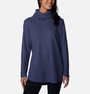 Navy Columbia Holly Hideaway Waffle Cowl Neck Women's Pullover | 45312XIRC