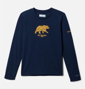 Navy Columbia La Poudre Pass Long Sleeve Kids' T-Shirt | 07965PMKC