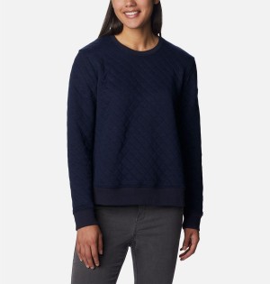 Navy Columbia Lodge Quilted Crew Sweatshirt Women's Pullover | 95834QLMG