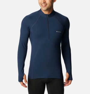 Navy Columbia Omni Heat Midweight Baselayer Half Zip Men's T-Shirt | 18934DMTN