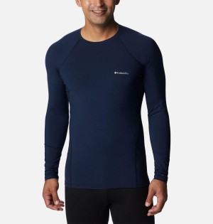 Navy Columbia Omni Heat Midweight Baselayer Crew Men's T-Shirt | 46098BVIR