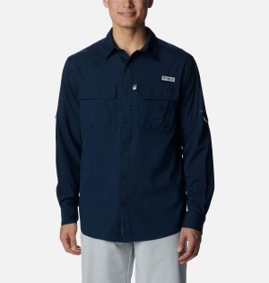 Navy Columbia PFG Drift Guide Woven Long Sleeve Men's Shirt | 96348AMOD