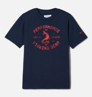 Navy Columbia PFG Short Sleeve Seasonal Graphic Kids' T-Shirt | 83512YTSE