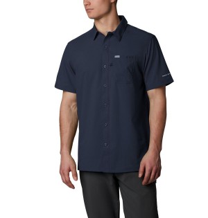 Navy Columbia PFG Slack Tide Camp Men's Shirt | 72436EAUC