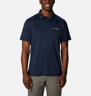 Navy Columbia PFG Slack Tide Stretch Men's Polo Shirt | 13897RUTC