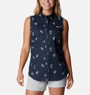 Navy Columbia PFG Super Tamiami Sleeveless Women's Tank Top | 21346RKXA