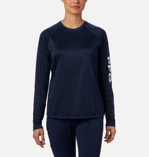 Navy Columbia PFG Tidal II Long Sleeve Women's T-Shirt | 25049BRCK