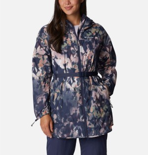 Navy Columbia Parkette Long Wind Jacket Women's Windbreaker | 01695NSMW