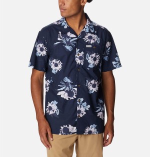 Navy Columbia Pine Canyon Short Sleeve Men's Shirt | 36715KDFG