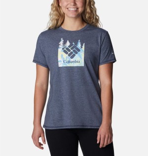 Navy Columbia Sun Trek Graphic Women's T-Shirt | 97250NTLW