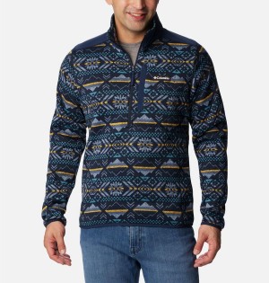 Navy Columbia Sweater Weather II Printed Fleece Half Zip Men's Pullover | 01542JNRS