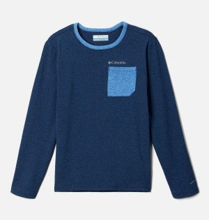 Navy Columbia Tech Trail Long Sleeve Kids' T-Shirt | 04317AIUK