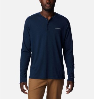 Navy Columbia Thistletown Hills Henley Men's T-Shirt | 43076IFEA