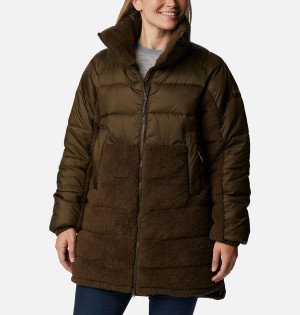 Olive Columbia Leadbetter Point Long Women's Puffer Jacket | 84672FKJN