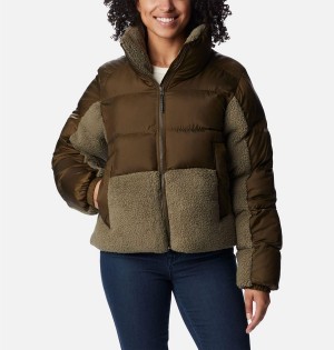 Olive Columbia Leadbetter Point Sherpa Hybrid Women's Puffer Jacket | 30726ZGMQ