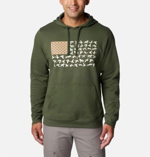 Olive Columbia PHG Game Flag II Men's Hoodie | 83425FHLJ