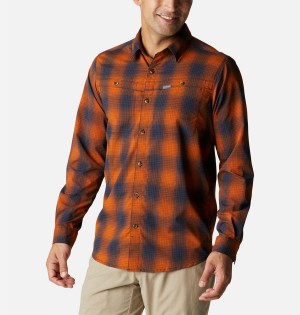 Orange Columbia Newton Ridge II Plaid Long Sleeve Men's Shirt | 51380QOXH