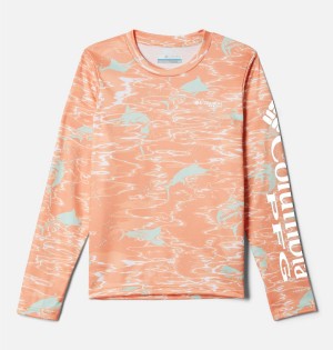 Orange Columbia PFG Super Terminal Tackle Long Sleeve Kids' T-Shirt | 39042JDMQ